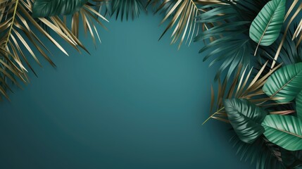 Fototapeta na wymiar Summer tropical composition with green palm leaves.