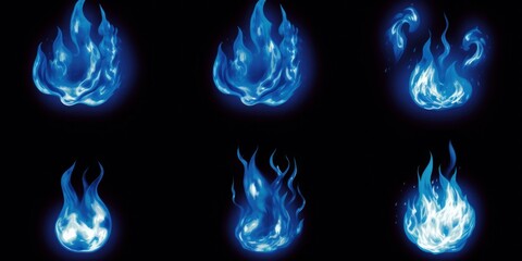 blue flame graphic icon set synthesis effect hand drawn, Generative AI