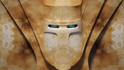 3d rendering of an abstract character face sculpture.The face was sculpted and textured in Cinema 4d