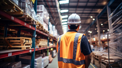 Worker in reflective clothing working in the warehouse.

