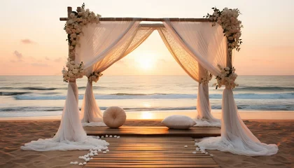Foto op Aluminium beach wedding stage at sunset, with a bamboo structure © Nob
