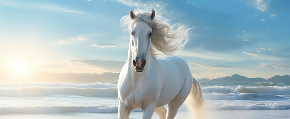 white horse on the beach, AI generated