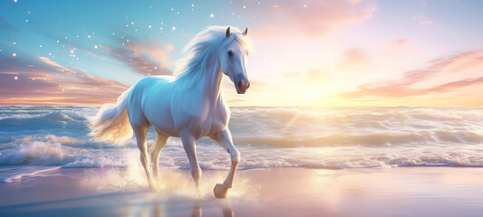 Obraz na płótnie Canvas dream of white horse concept, AI generated