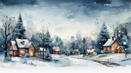 Hand Drawn Flat Christmas Village Illustration, Merry Christmas Background ,Hd Background