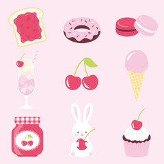 a set of cherry cakes and desserts vector illustrations for banners, cards, flyers, social media wallpapers, etc.