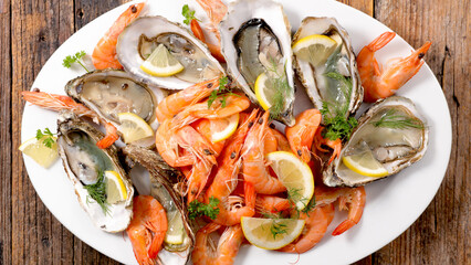 assorted of seafood platter- top view