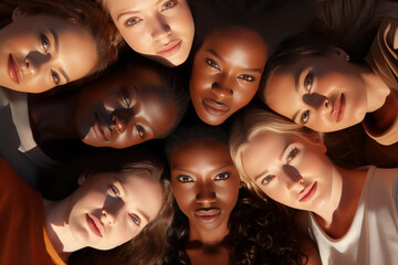 Obraz premium Photo of multiracial female faces view from top