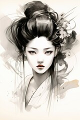 This beautiful young woman is a sketch drawn in Japanese style. Her elegance and reverence for Japanese culture are depicted.

 Generative AI