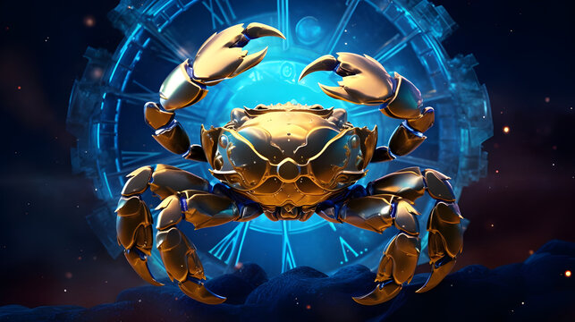 The gold Cance zodiac in the space 