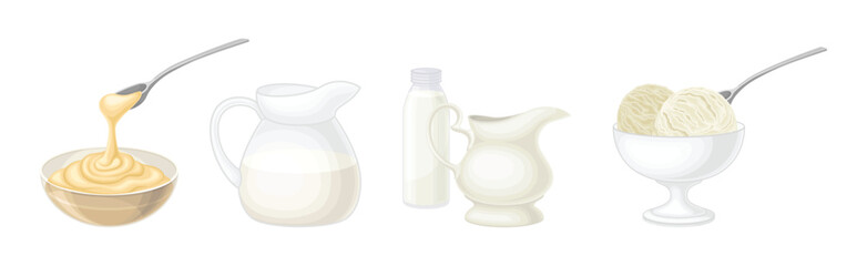 Different Dairy Food and Fresh Products Vector Set