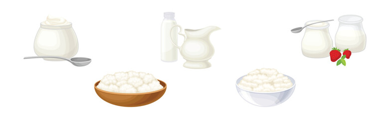 Different Dairy Food and Fresh Products Vector Set