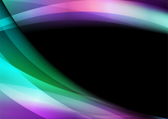 Green and violet smooth glossy waves abstract elegant background. Vector design