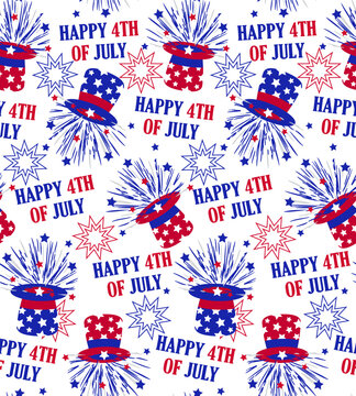 Seamless Pattern of 4th of July with Hats and Stars-Independence Day Vector Illustration