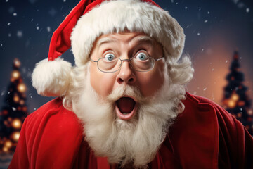 Naklejka premium Der Weihnachtsmann aufgeregt mit großen Augen und aufgerissenem Mund