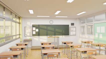 学校の教室／夕方／3D・CG背景