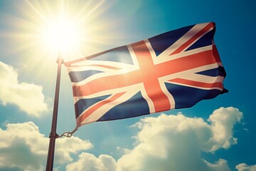 extreme heat in London sun and UK flag, Generative AI