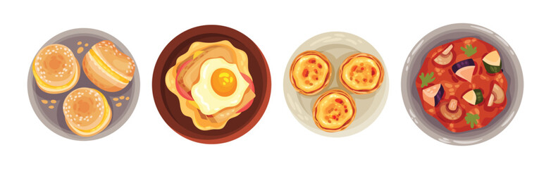 Portuguese Dishes and Main Courses View from Above Vector Set