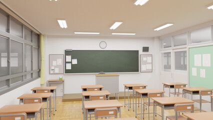 学校の教室／夜・照明ON／3D・CG背景