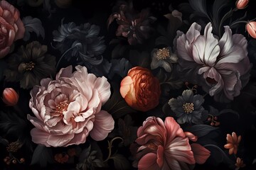 Vintage background with art illustration flower painting, generative ai, generative, ai, generated