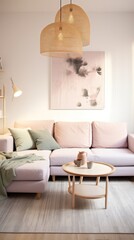 cozy living room in pastel colors, Generative AI