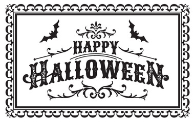 Obraz premium Halloween Frame with Happy Halloween Text, and Bat- Halloween Vector Frame Design