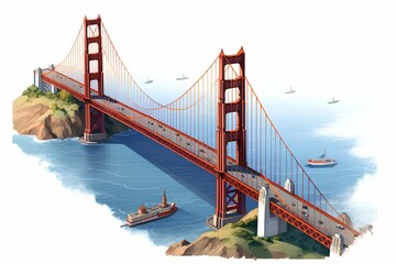 Fototapeta premium 3D isometric rendering of Golden Gate Bridge in San-Francisco with a next-gen video game quality