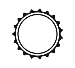 Beer bottle cap icon. Blank label in the shape of aluminum bottle cap. Top view. Soda or beer metal lid. Black and white flat icon. Vector illustration isolated on white background.