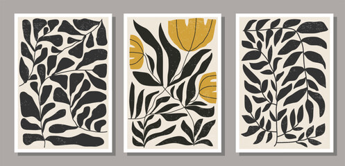 Set of contemporary collage botanical minimalist wall art poster - obrazy, fototapety, plakaty
