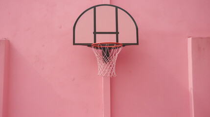 a basketball hoop on a pink wall by Davion Robertson