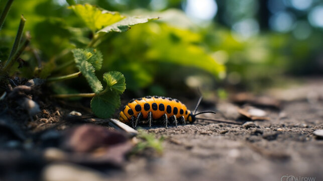 yellow and black caterpillar on a leaf