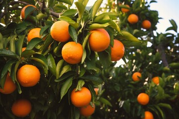 ripe oranges on orange trees, Generative AI
