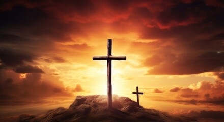 calvary sunset background for good friday he is risen, Generative AI