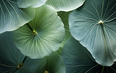 closeup shot of green lotus leaf with vein texture