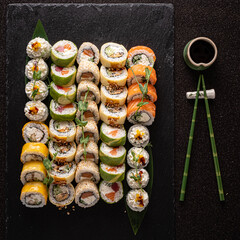 sushi on the black stone