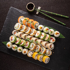 sushi on the black stone