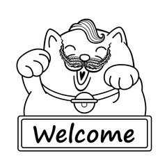 Open sign illustration style beckoning cat barber shop.	
