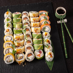 sushi on the black stone