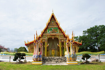 Beautiful ancient ordination hall or beauty antique ubosot for local thai people travel visit...