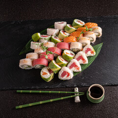 sushi on the black stone