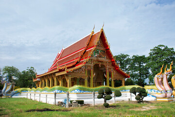 Beautiful ancient ordination hall or beauty antique ubosot for local thai people travel visit respect praying blessing wish buddha holy mystery at Wat Saen Suk or Saen Suk temple in Ang Thong Thailand