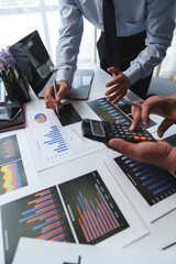 Asian business advisory meeting To analyze and plan the situation in financial reports. Calculate the company's budget in the conference room. investment consultant Finance and accounting concepts. - obrazy, fototapety, plakaty