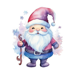 Watercolor Winter Happy Christmas Santa Claus Blue Pink