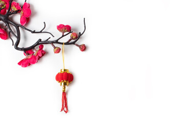 Chinese lantern, lunar new year decoration, on white background.