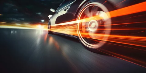  Car wheels close up, Sports car racing on the race track. Generative AI © Natee Meepian