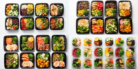 Fototapeta premium Food delivery concept. Takeaway food, lunches in containers. Lunch Boxes with food.