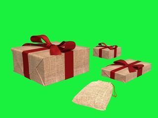 3D illustration - Different Sized Ecological Jute Gift Packaging