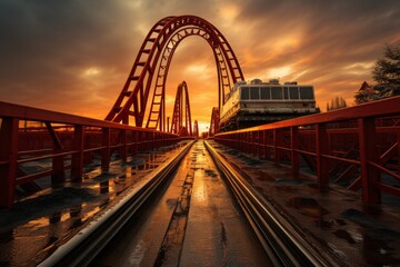 Fototapeta premium Roller coaster's unique, heart-pounding element, like a double inversion or a zero-G roll, Generative AI