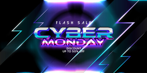 Cyber monday flash sale hottest deal neon background - obrazy, fototapety, plakaty