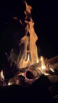 camping fireplace at night time