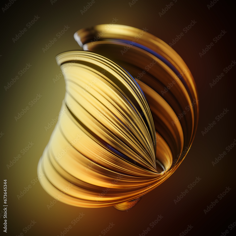 Poster elegant and luxurious mesmerizing golden twisted figure. 3d rendering digital illustration